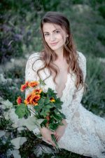 Backless wedding dress with shaped cut from behind by Anna Skoblikova