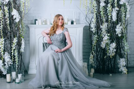 Grey Wedding dress with hand embroidery by Anna Skoblikova