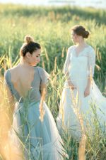 Delicate and airy grey wedding dress by Anna Skoblikova