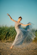 Delicate and airy grey wedding dress by Anna Skoblikova