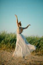 Delicate and airy grey wedding dress by Anna Skoblikova