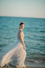 Delicate and airy grey wedding dress by Anna Skoblikova