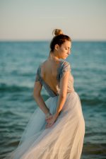 Delicate and airy grey wedding dress by Anna Skoblikova