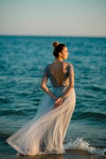 Delicate and airy grey wedding dress by Anna Skoblikova