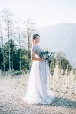 Delicate and airy grey wedding dress by Anna Skoblikova