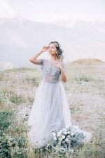 Delicate and airy grey wedding dress by Anna Skoblikova