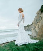Lace wedding dress with V back by Anna Skoblikova