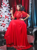 Red Wedding dress with two lace kinds by Anna Skoblikova