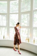 Simple berry red lace middle length wedding dress by Anna Skoblikova