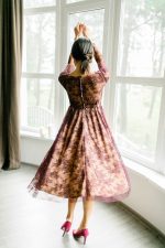 Simple berry red lace middle length wedding dress by Anna Skoblikova