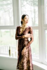 Simple berry red lace middle length wedding dress by Anna Skoblikova