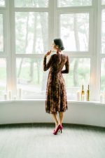 Simple berry red lace middle length wedding dress by Anna Skoblikova
