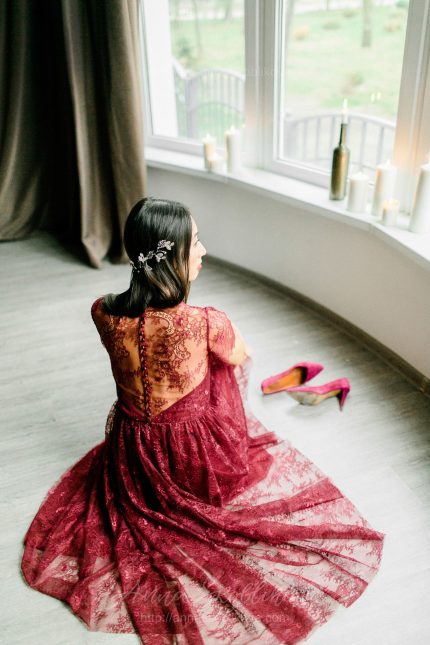 Wine red wedding dress by Anna Skoblikova