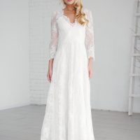 V back wedding dress with 34 sleeves by Anna Skoblikova