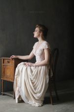 Natural silk and French lace wedding dress