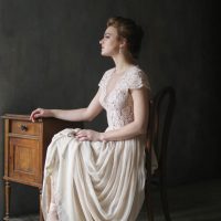 Natural silk and French lace wedding dress
