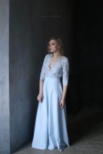 Romantic soft blue lace and plain cotton Wedding dress - Image 3