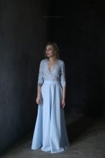 Romantic soft blue lace and plain cotton Wedding dress