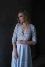 Romantic soft blue lace and plain cotton Wedding dress - Image 4