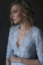 Romantic soft blue lace and plain cotton Wedding dress - Image 5
