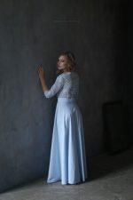Romantic soft blue lace and plain cotton Wedding dress - Image 6