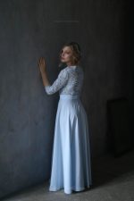 Romantic soft blue lace and plain cotton Wedding dress - Image 7