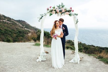 A line wedding dress with a boat neckline by Anna Skoblikova