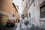 Sleeveless wedding dress with blue skirt by Anna Skoblikova
