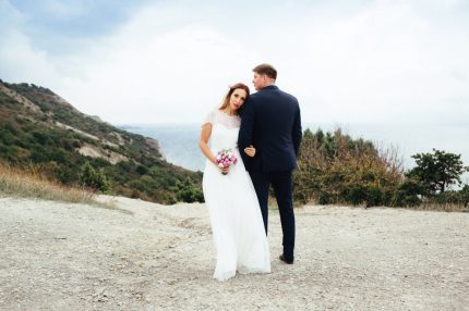 A line wedding dress with a boat neckline by Anna Skoblikova