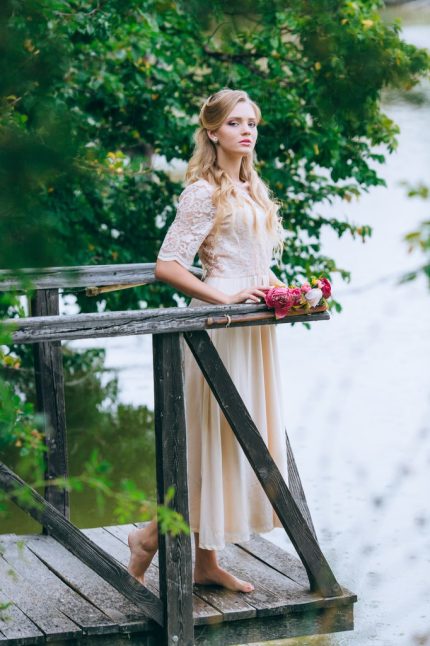 Romantic Wedding dress from lace and silk by Anna Skoblikova