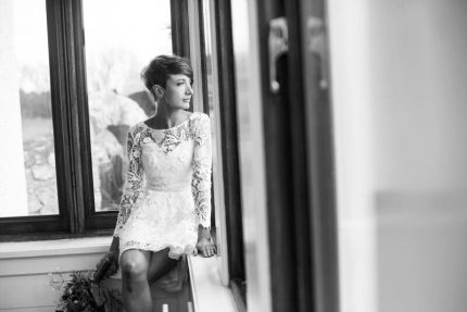 Open-back wedding dress with the fluffy skirt by Anna Skoblikova