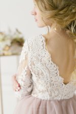 Light pink wedding dress with 34 sleeves by Anna Skoblikova
