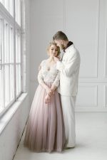 Light pink wedding dress with 34 sleeves by Anna Skoblikova