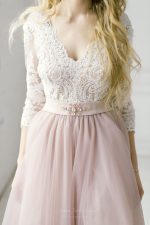 Light pink wedding dress with 34 sleeves by Anna Skoblikova