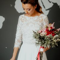 Transformer wedding dress with detachable skirt