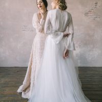 White wedding set from silk blouse and tulle skirt A