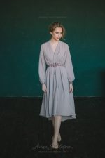 Powdery wrap Wedding dress from dense crêpe-silk