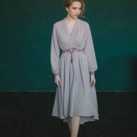 Powdery wrap Wedding dress from dense crêpe-silk