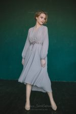 Powdery wrap Wedding dress from dense crêpe-silk - Image 5