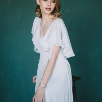 Natural silk light grey wedding dress