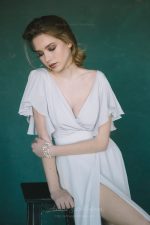 Natural silk light grey wedding dress - Image 11