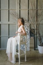 Champagne lace wedding dress with open back by Anna Skoblikova