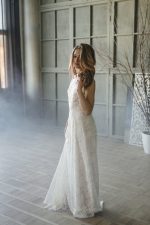 Champagne lace wedding dress with open back by Anna Skoblikova