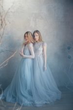 Grey wedding dress with fine lace waist by Anna Skoblikova
