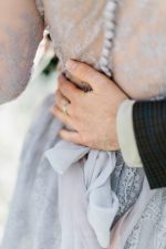 Classic long sleeves wedding dress of muted grey-lilac colour - Image 9