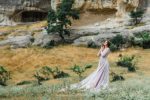 Classic long sleeves wedding dress of muted grey-lilac colour - Image 10