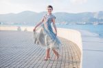 Luxurious gray-green evening and wedding gown - Image 5