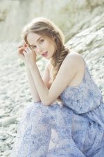 Lace lilac wedding dress on straps - Image 2