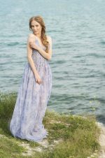 Lace lilac wedding dress on straps