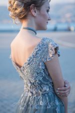 Luxurious gray-green evening and wedding gown